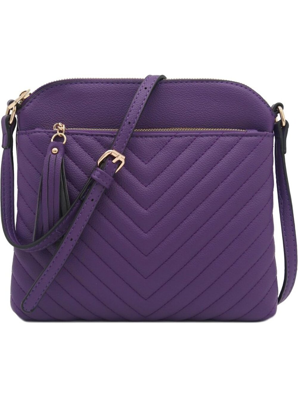 Women's Purple Smoke Chevron Quilted Medium Tassel Accent Shoulder Crossbody Bag